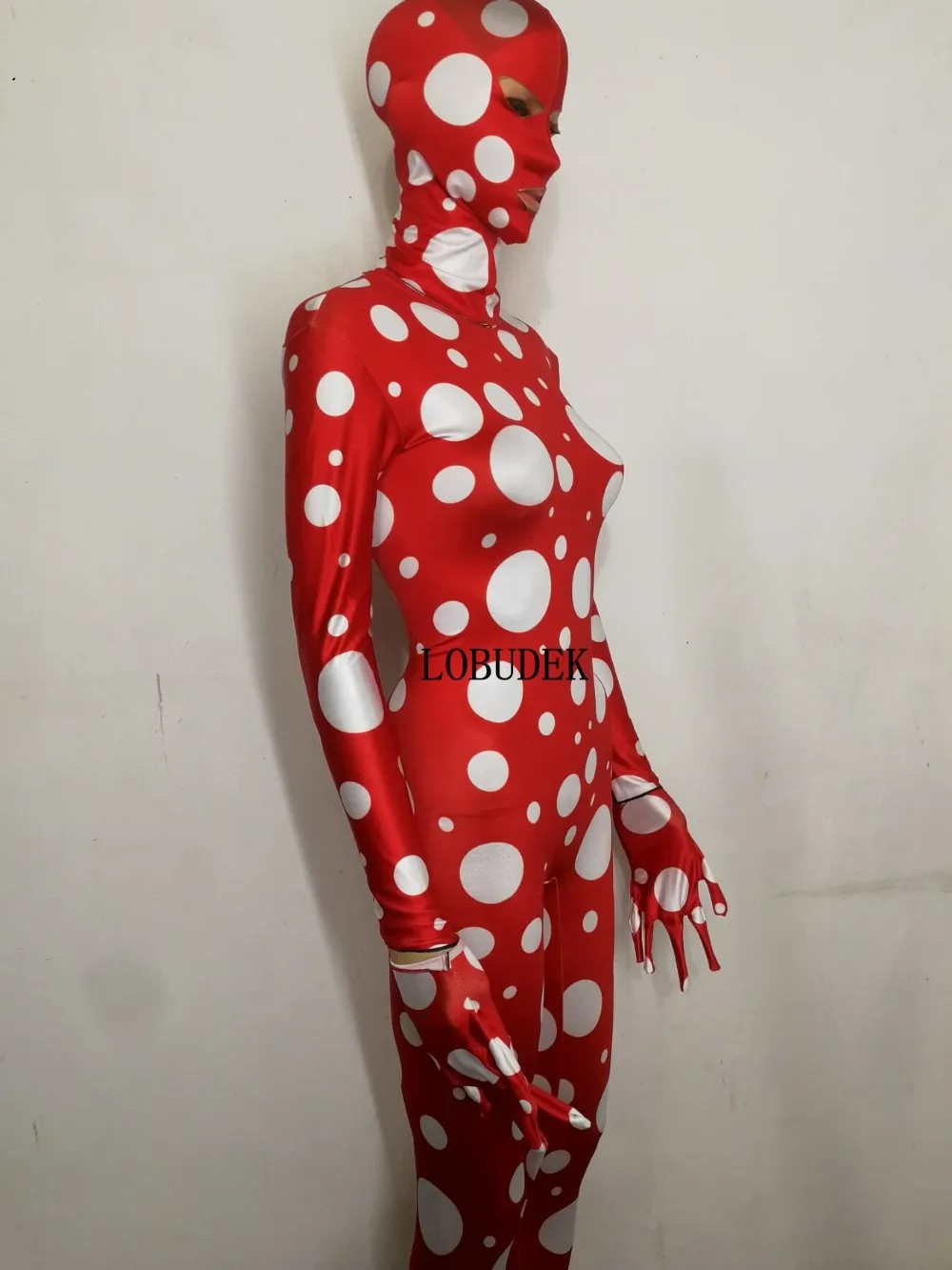 Красно-белая точка печати спандекс стрейч комбинезон Тощий купальник боди для взрослых женщин ночной клуб DJ шоу бар костюм для танца на пилоне