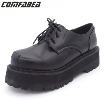 

Spring Autumn 2020 Women Casual Punk Shoes British Style Classic Womens Black PU Leather Harajuku Goth Oxfords Flats Shoes