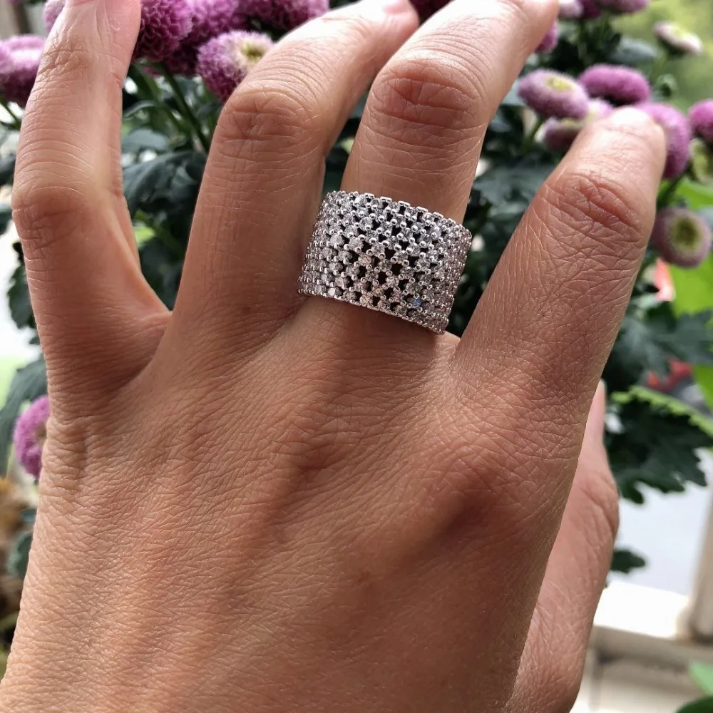 Модные AAA кубического циркония Cz Pave геометрические широкие роскошные кольца для женщин палец вечерние свадебные аксессуары