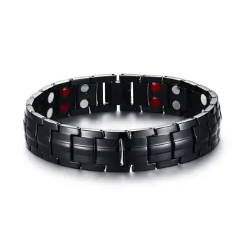 

Elegant Mens Black Bracelets Titanium Steel Therapy 2 Row 4 in 1 FIR Negative Ion Germanium Bracelet Men Jewelry 2017