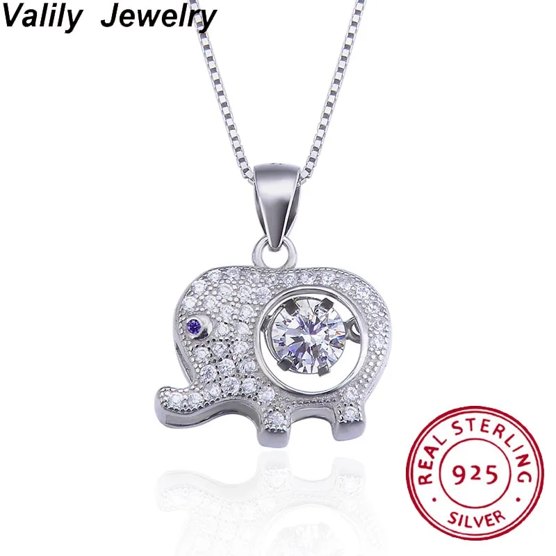 

Valily 100% Genuine 925 Sterling Silver Cute Elephant Necklace Jewelry Cubic Zirconia Pendant Necklaces Women Fashion Jewelry