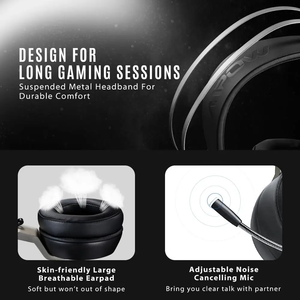 Mpow EG3 Pro Gaming Headphones For iPad PS4 PC Laptop Tablet Phones 3.5mm Jax & USB Cable Support Volume/Mic Control 50mm Driver