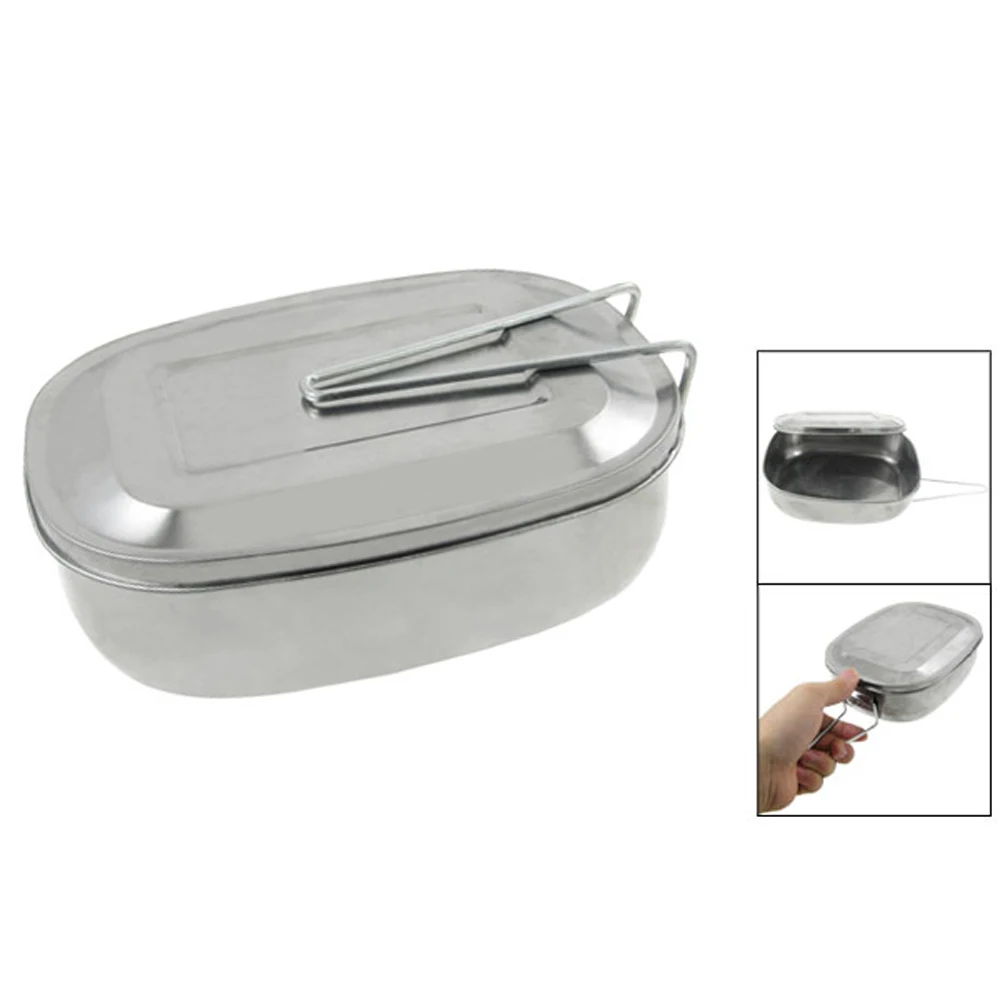 promotion Silver Tone Picnic Case Mess Tin Lunch Box w Handlehandle
