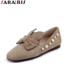 SARAIRIS/ г. весенне-осенние милые лоферы с бантом, украшенные жемчугом, на плоской подошве, без шнуровки, на низком каблуке, повседневная женская обувь, большие размеры 30-44