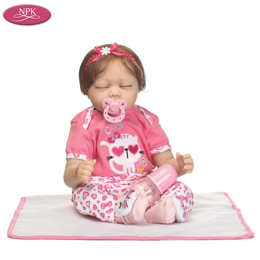 NPK 55CM SIlicone Reborn Baby Doll Girl 22 inch Soft Cloth Body Handmade Lifelike Newborn Sleeping Pink Princess Doll Soft Toys (10)