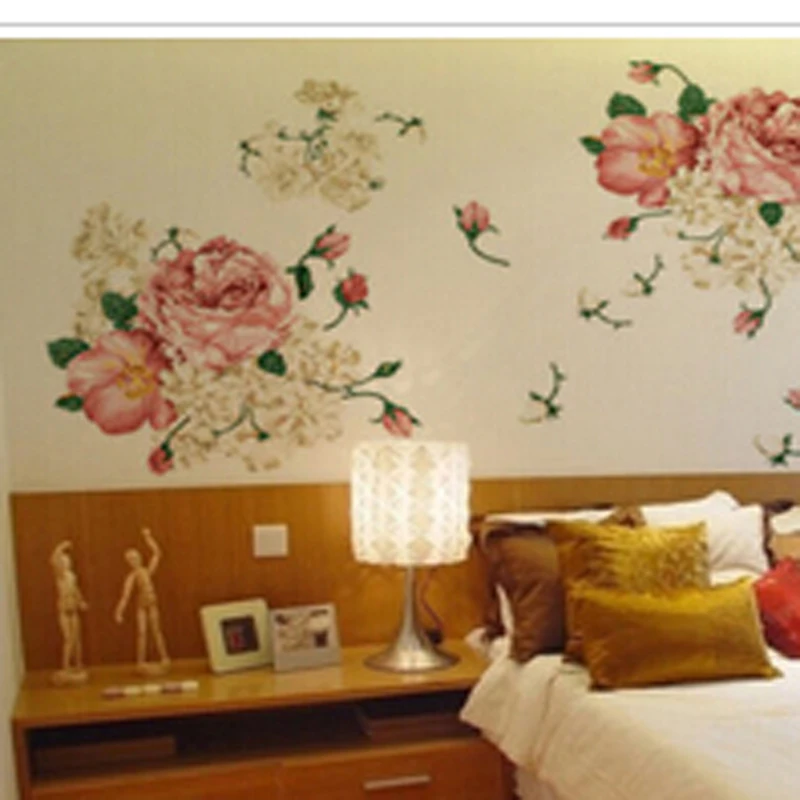 

Romantic A Grand Huge Luxury Peony Lotus Flowers Wall Sticker Art Mural Decor Decal Living Room Wall Sticker