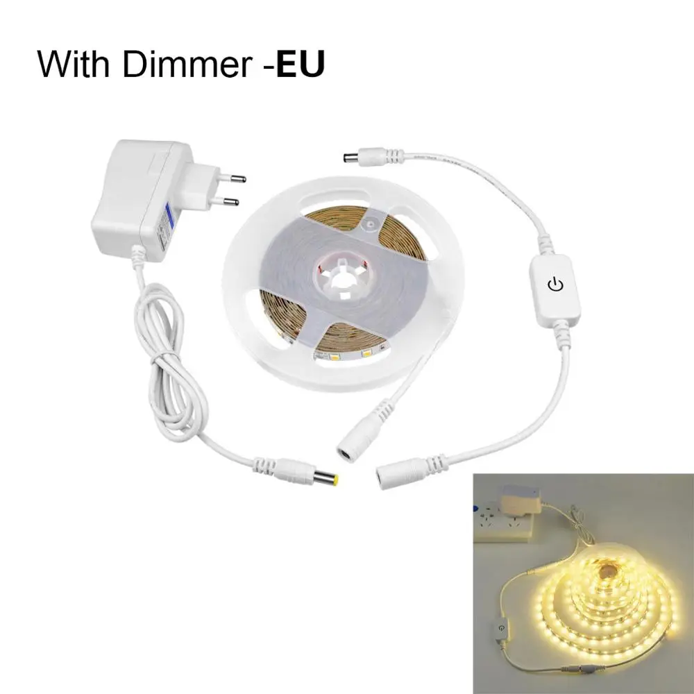 Гибкая лента 5 м Светодиодные ленты светильник 4040 12V с сенсорный диммер ручной работы для шкафа Кухня, шкаф для одежды шкаф, Лестницы, прикроватная лампа - Цвет: Warm White EU Plug