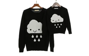 

Family Look Autumn Winter Knitting Pullovers Matching Family Outfits Mommy And Me Clothes Cloud Print Black Sweater High Quality