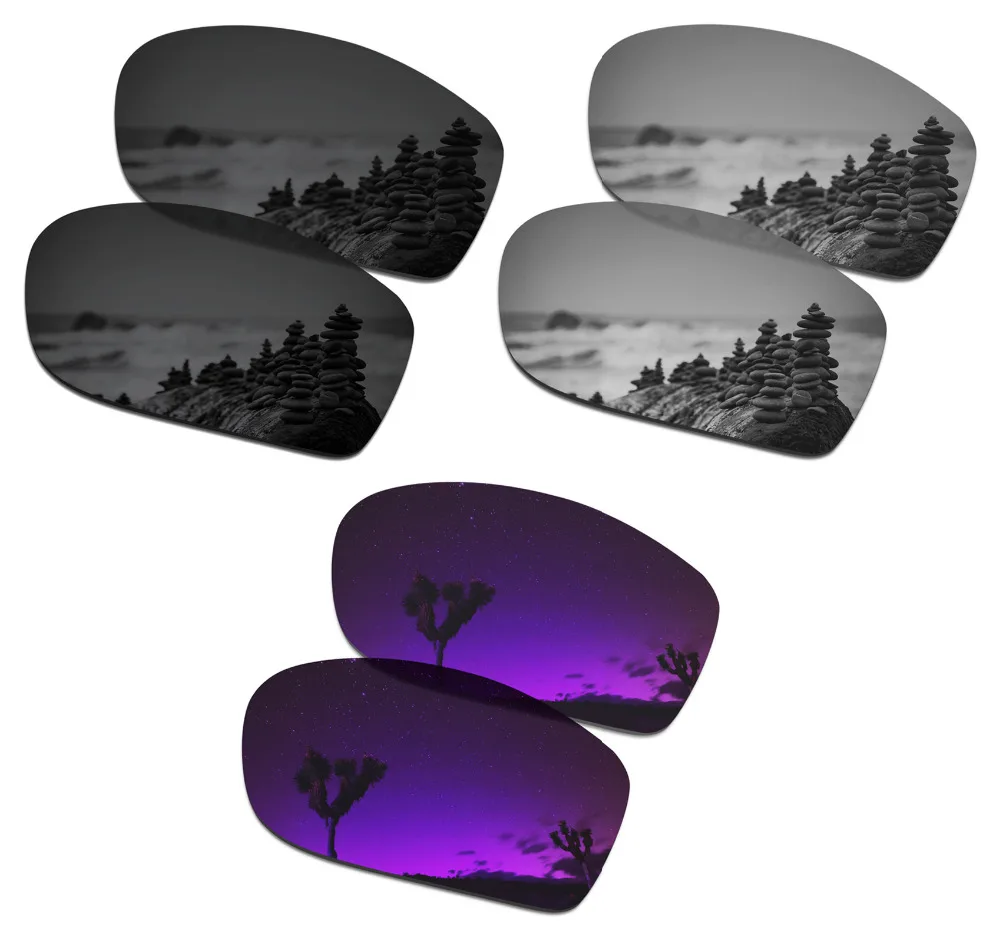 SmartVLT 3 Pairs Polarized Sunglasses Replacement Lenses for Oakley Jawbone Stealth Black & Silver Titanium & Plasma Purple