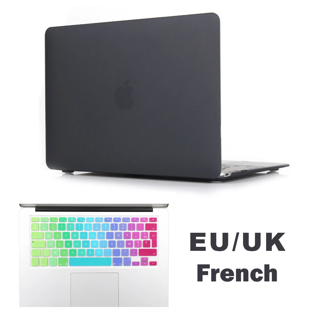 Матовый чехол для MacBook Air 13,3 Pro 13 15 retina A1706 A1707 Бесплатный подарок градиент ЕС/Великобритания ES RU английская(США) клавиатура протектор - Цвет: EU French Black