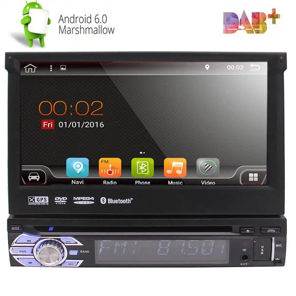 

7'' Android 6.0 Flip Out Car DVD player Stereo Radio Single DIN 4Core Unit Player car styling in dash GPS NAV wifi bluetooth