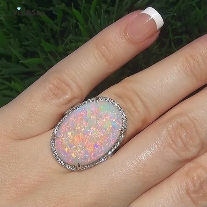 

Visisap Large Opals Rings for Women Fashion Lady Jewelry Artificial Opal Party Gifts Ring Accessories Jewellery Supplier B2378