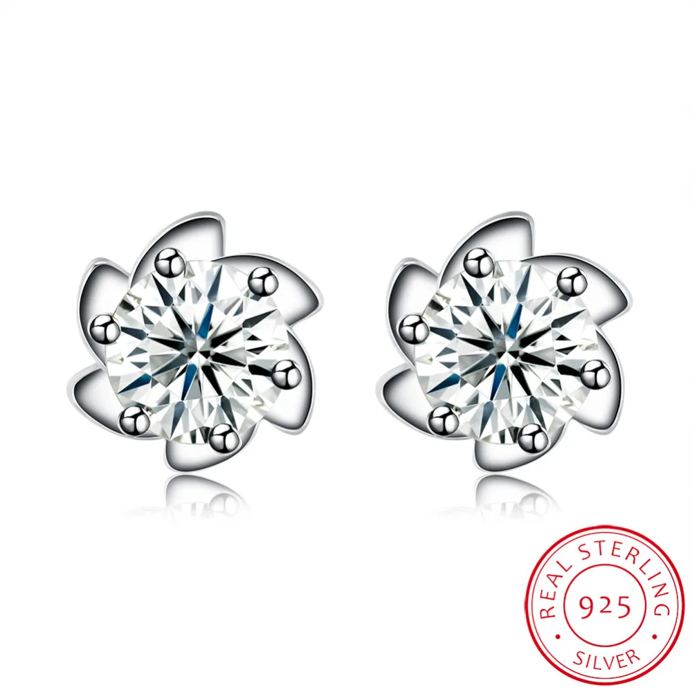 

There is silver certificate!Real Pure sterling silver stud earring flower for women Zircon cute earing jewelry Pendientes Brinco