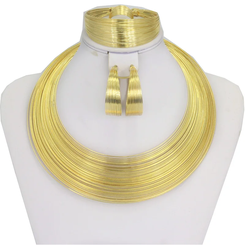Dubai Brand Name Jewelry Sets Gold Filled Necklace Bracelet Earrings Ring Jewellery Fashion African Women Set Fashion Jewelry