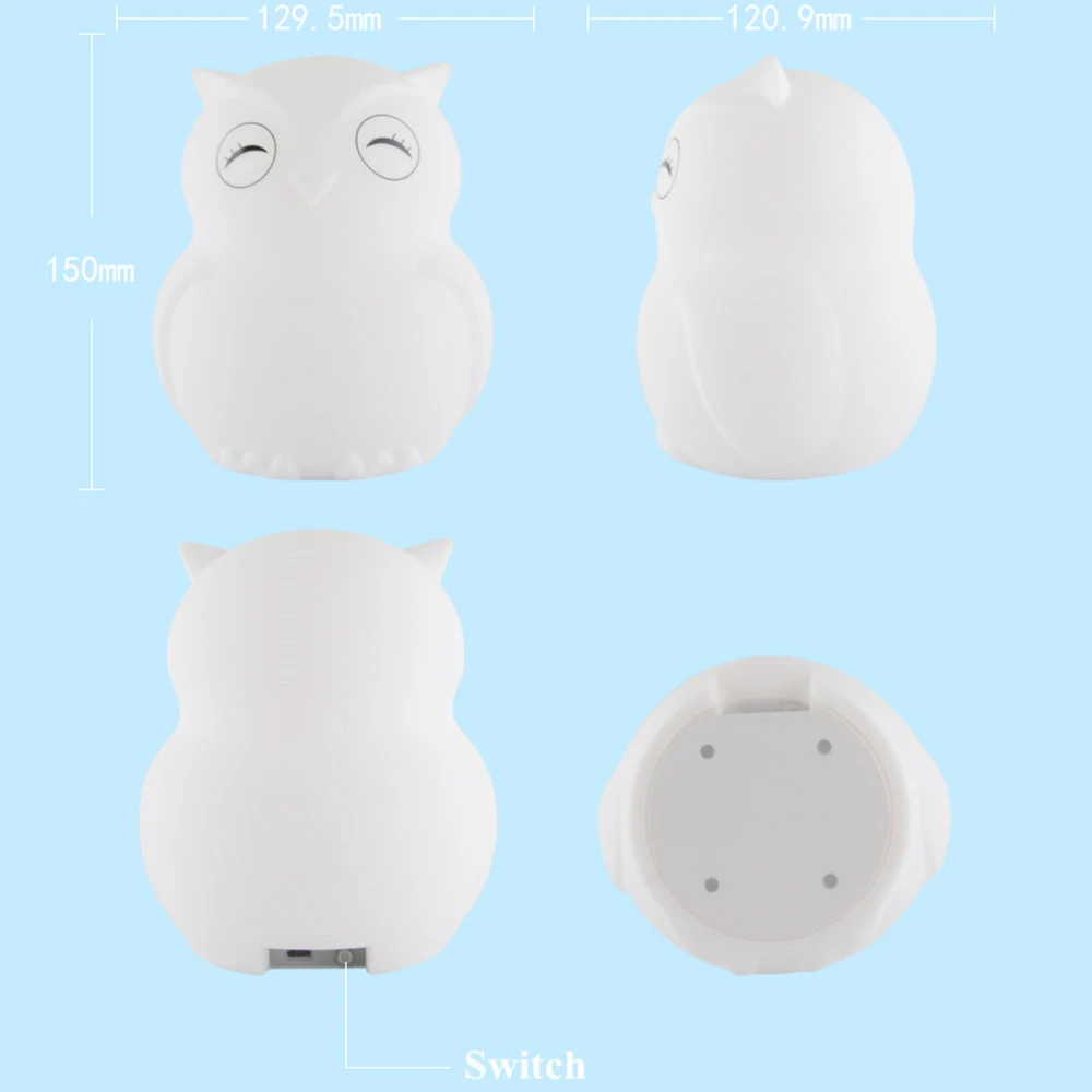 Cartoon Owl LED Night Light Remote Control Timer Touch Sensor 9 Colors USB Charging Silicone Bedside Lamp for Children Baby Gift (16)
