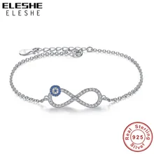 ELESHE, 925 пробы, серебряная цепочка, женский браслет, браслет, Синие стразы, счастливый глаз и бесконечность, очаровательный браслет для женщин, ювелирное изделие