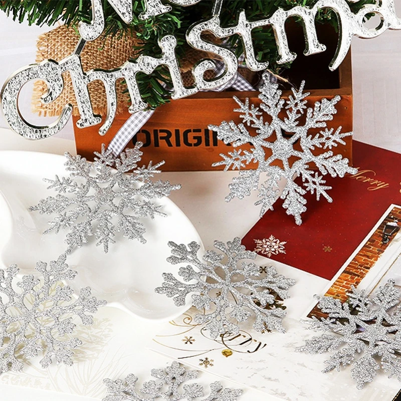 

12Pcs/Lot Charming 7.5cm Gold Powder 17 Colors Snowflake Christmas White Snow Tree Decor Party Holiday Ornaments Home Decor