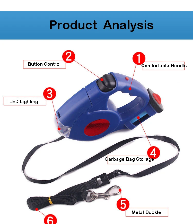 3 в 1 светодиодный Выдвижной Поводок для собак, автоматический поводок для собак, щенков, кошек, Тяговый канат, мешок для мусора, поводок для маленьких собак