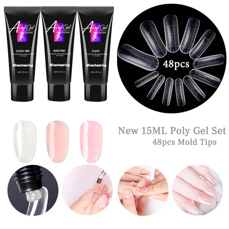 

15ml Jelly UV Builder Gel with 48pc Nail False form Crystal Extend Led UV Nail Gel Soak Off Increase Extender Crystal Poly Gel