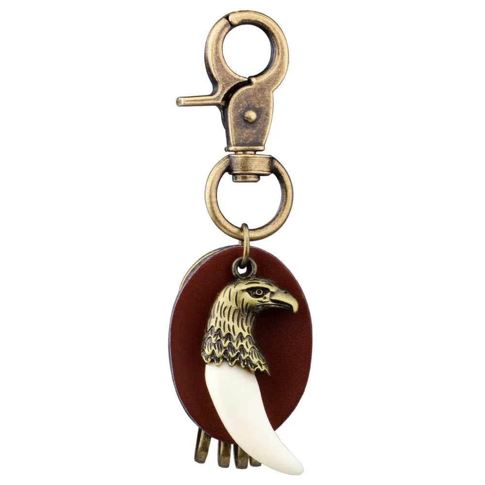 New Retro Alloy eagle Pendant Key chain Leather Keychains Resin Spike