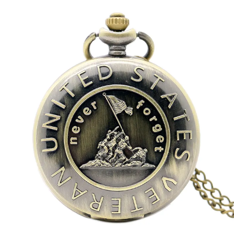 

Never Forget The History Retro Bronze Pocket Watch With Chain Best Gift To United States Veterans Young People