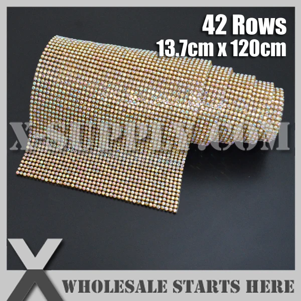 3mm 42 Rows Metal Rhinestone Mesh Trim Crystal AB Rhinestone in Gold