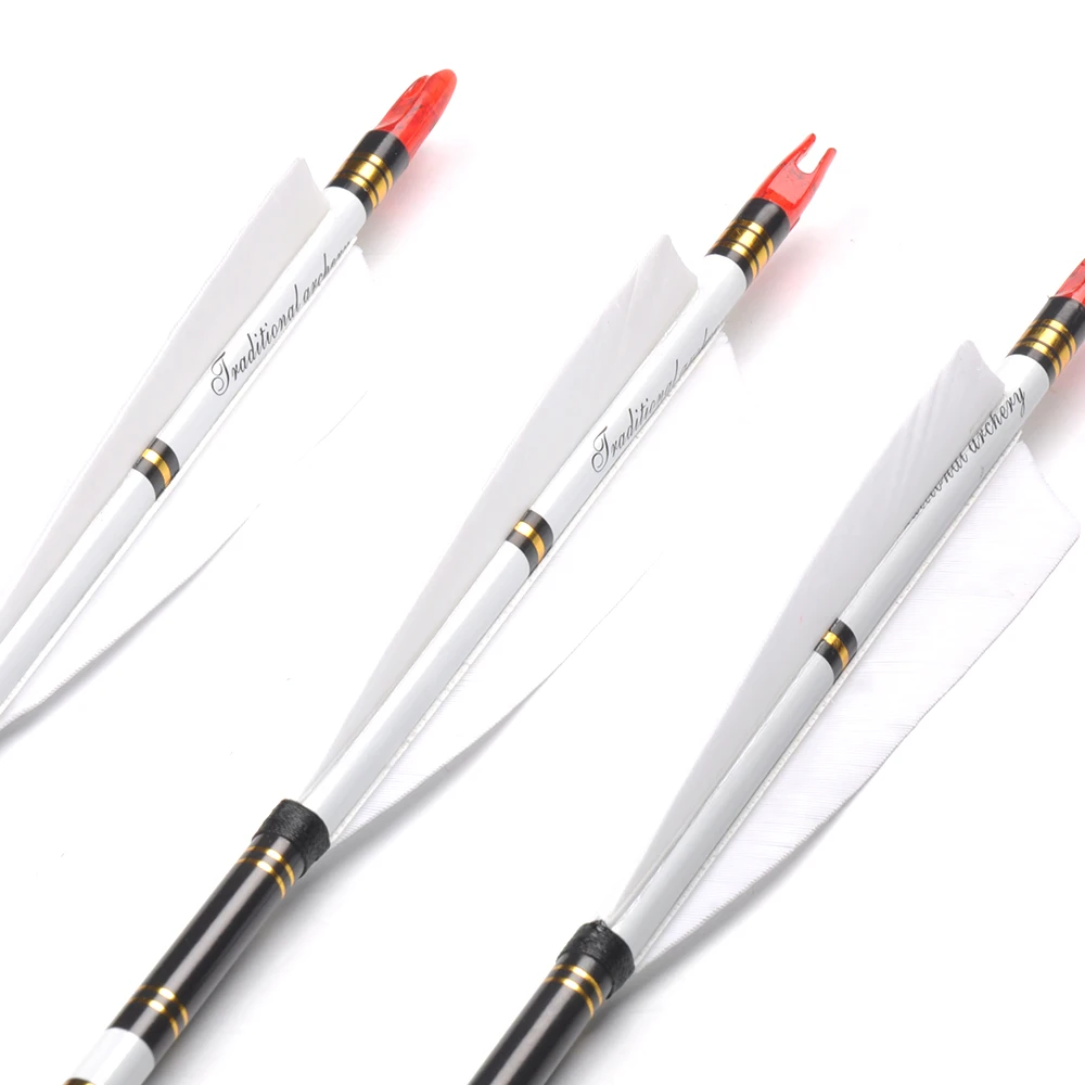 Günstige 6 12 24 stücke 80cm Wirbelsäule 500 Carbon Pfeile Metall OD 7,6mm ID 6,2mm mit Türkei Feder für Praxis Jagd Schießen Bogenschießen