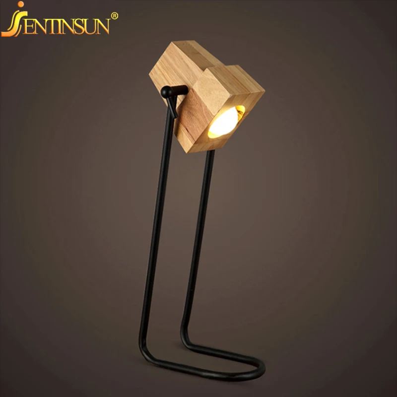 

2016 New Creative Art Deco Wooden Table Desk Lamp Modern Industrial LED Wood Lamps for Student Study Light Bedside Reading Light