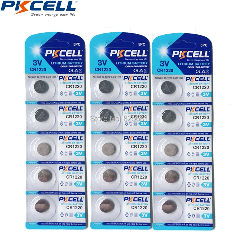 15 шт. 3 карты PKCELL CR1220 кнопочный аккумулятор DL1220 BR1220 LM1220 литиевая батарея для монет