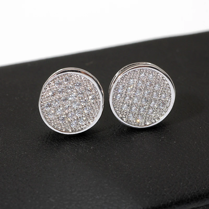 Platinium 10mm Round Micro Paved Zircon Stud Earrings For Men Man Platinium 10mm Round Micro Paved Zircon Stud Earrings For Men Man High Quality Size Uni Piercing Hip Hop Jewelry In From