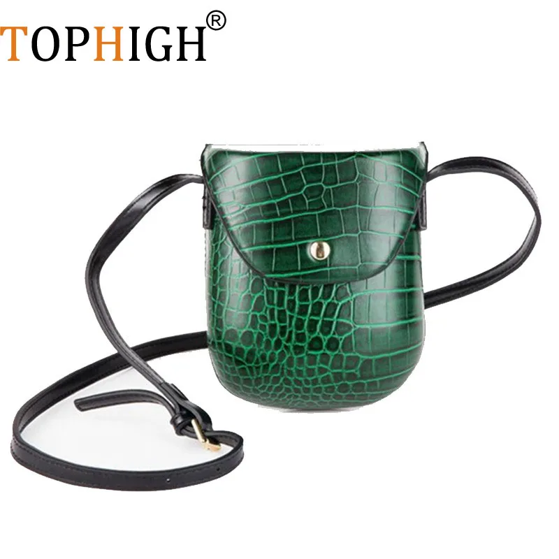 

TOPHIGH Fashion women bag small handbag Crocodile pattern mini high quilted bag female brand red green black purse shoulder bag