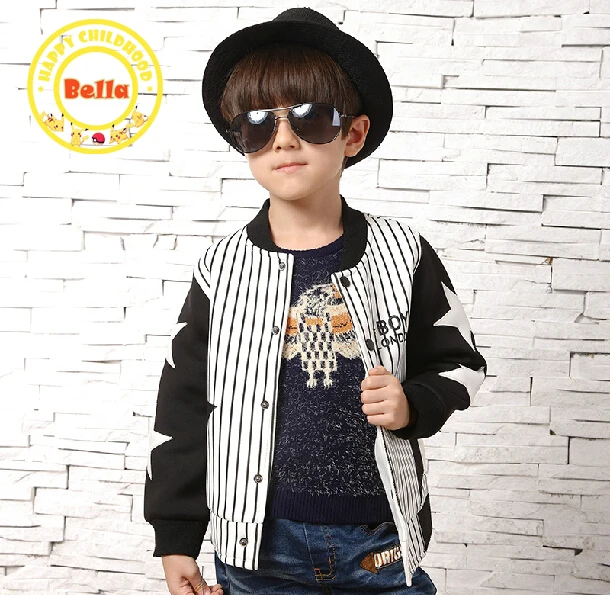 children's patchwork baseball coats casual big boys stripe jackets spring and autumn male child single breasted outerwear BC117 | Мать и