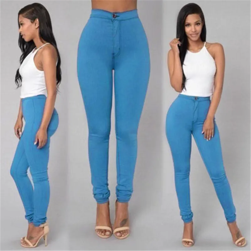 Женские джинсы стрейч с высокой талией, джинсовые узкие брюки, узкие брюки-карандаш - Цвет: Синий
