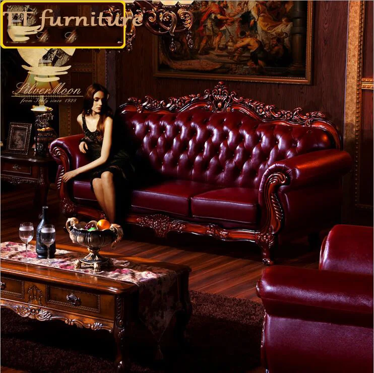Высокое качество Европейский антикварный гостиной диван мебель из натуральной кожи набор 1056
