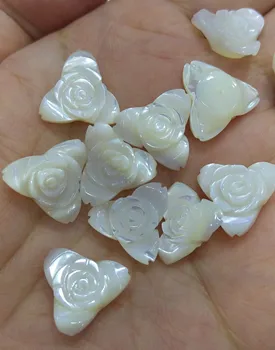 

12pcs Triangle genuime pearl shell jewelry beads White Mother of Pearl Shell Flowers Rose Carved Plumeria Charms for Earrings 12