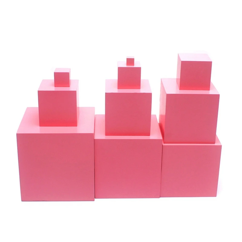 1 Set Wooden Montessori Pink Cubes for Children Kids Intelligent Development 