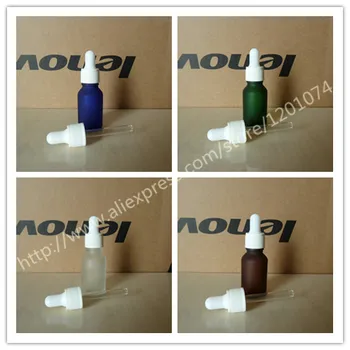 

15ml clear/green/brown/blue frosted Glass Bottle With plastic white ring+white/black rubber cap.Oil vial, Essential Oil Contai