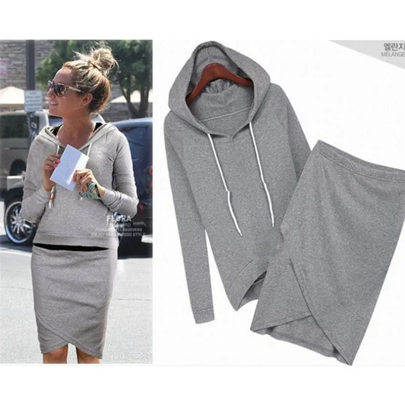 Oufisun Autumn Spring Solid Long Sleeve Hooded Women Two Sets Elegant Causal Elastic Waist Irregular Simple Femme Suit Oufisun Autumn Spring Solid Long Sleeve Hooded Women Two Sets Elegant Causal Elastic Waist Irregular Simple Femme Suit