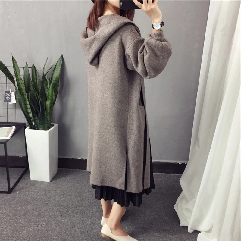 

Women Cardigan Jackets 2018 Autumn Winter Korean Loose Hooded Long Cardigan Sweaters Loose Knitted Sweater Coats Casual Knitwear