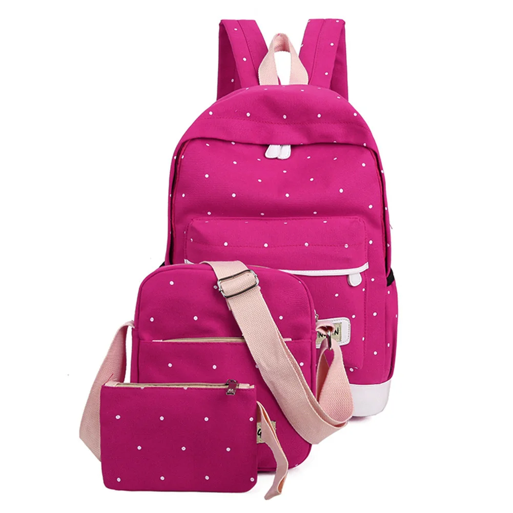 

3PCS/Set Fashion Student Book Canvas Bag High Quality Teenager Backpack Bag Ladies Girl School Bag With Purse Laptop