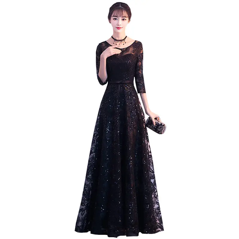 

2018 new Spring Summer Women Five point Sleeve Lace Dress Sexy Black Top quality Slim Thin Evening Gorgeous Dresses Vestidos 458