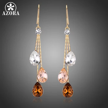 

AZORA Korean Three Water Drop Dangle Earrings Multicolor Austrian Crystals Luxury Wedding Earing for Brides TE0348