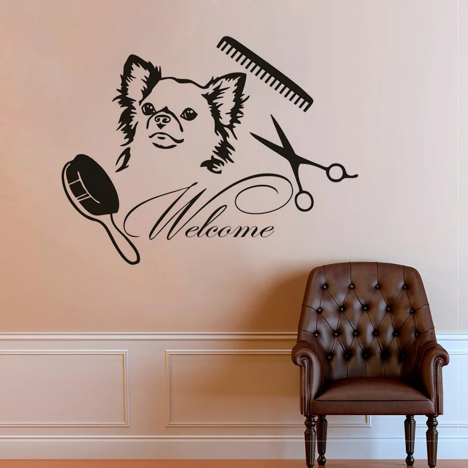 

Pets Grooming Salon Wall Sticker Pets Shop Welcome Sign Vinyl Window Decals Pets Dog Care Shop Wall Murals Poster Art AZ667