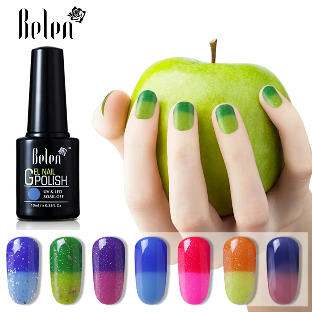 Belen Brands Temperature Color UV Nail Gel Polish Glitter Varnish Nail
