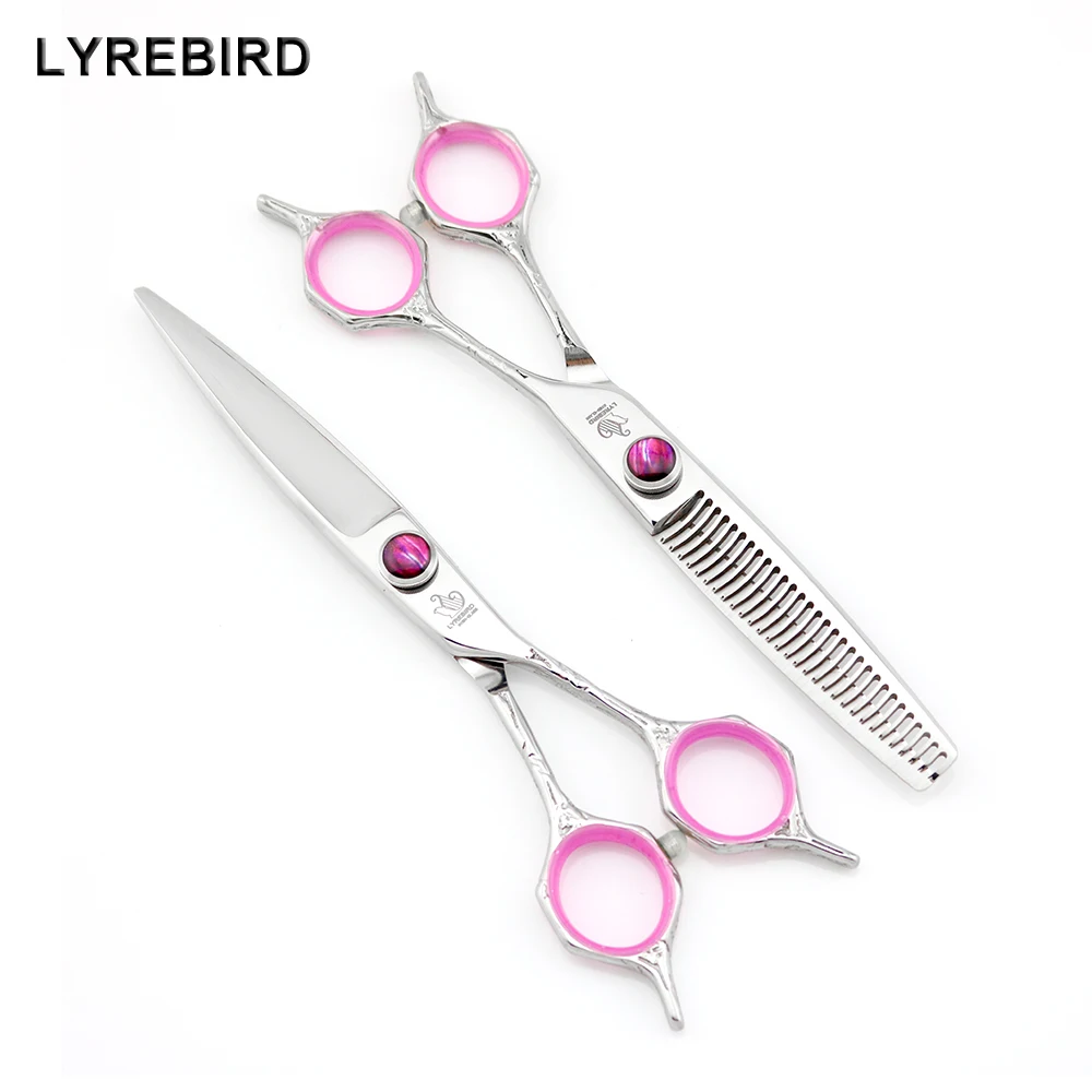 

Hair scissors 6 INCH Hairdressing scissors Left hand and right handle Big purple screw engraving handle Lyrebird HIGH CLASS NEW