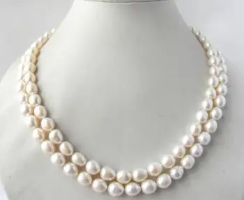

2Strands 18'' 8MM Teardrop White Freshwater Pearl Necklace