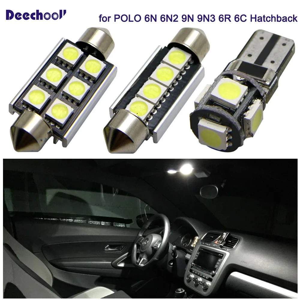 Offerte 12 pcs Canbus Auto HA CONDOTTO Le Luci di Lampadina per Volkswagen VW POLO 6N 6N2 9N 9N3 6R 95 + Errore di Trasporto illuminazione Interna A LED Mappa Cupola di Luce