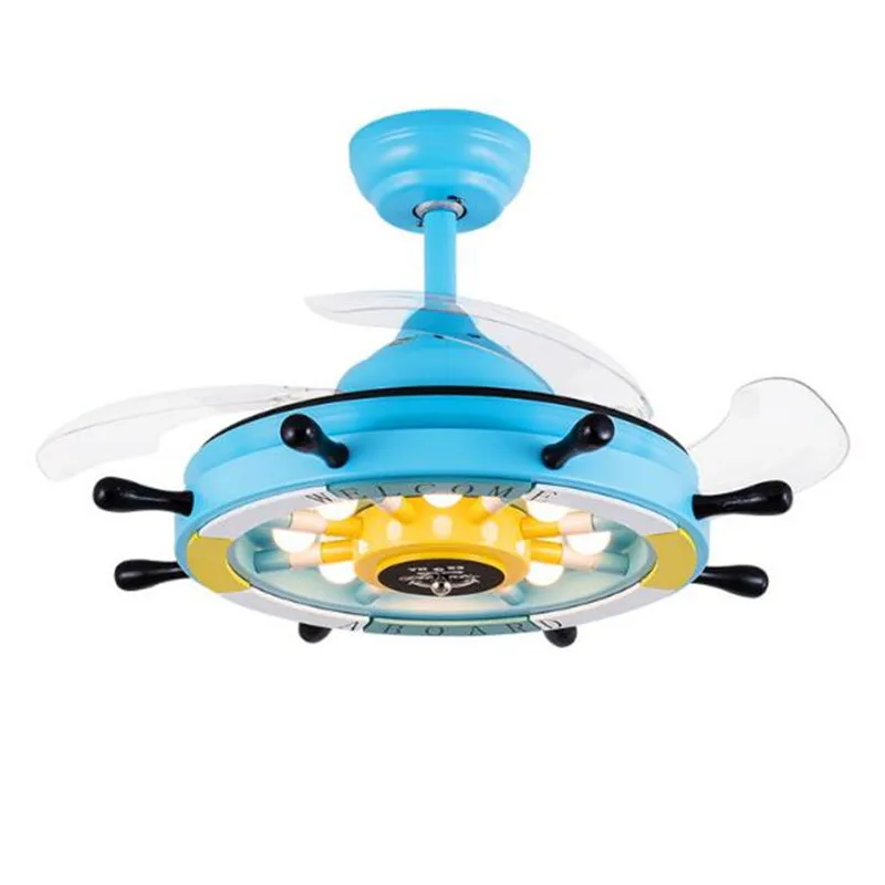

36" Mediteranean Sea Rubber Blue/Pink Iron Acrylic Led Ceiling Fans with Remote Control for Bedroom Children's Room Lamp 1669