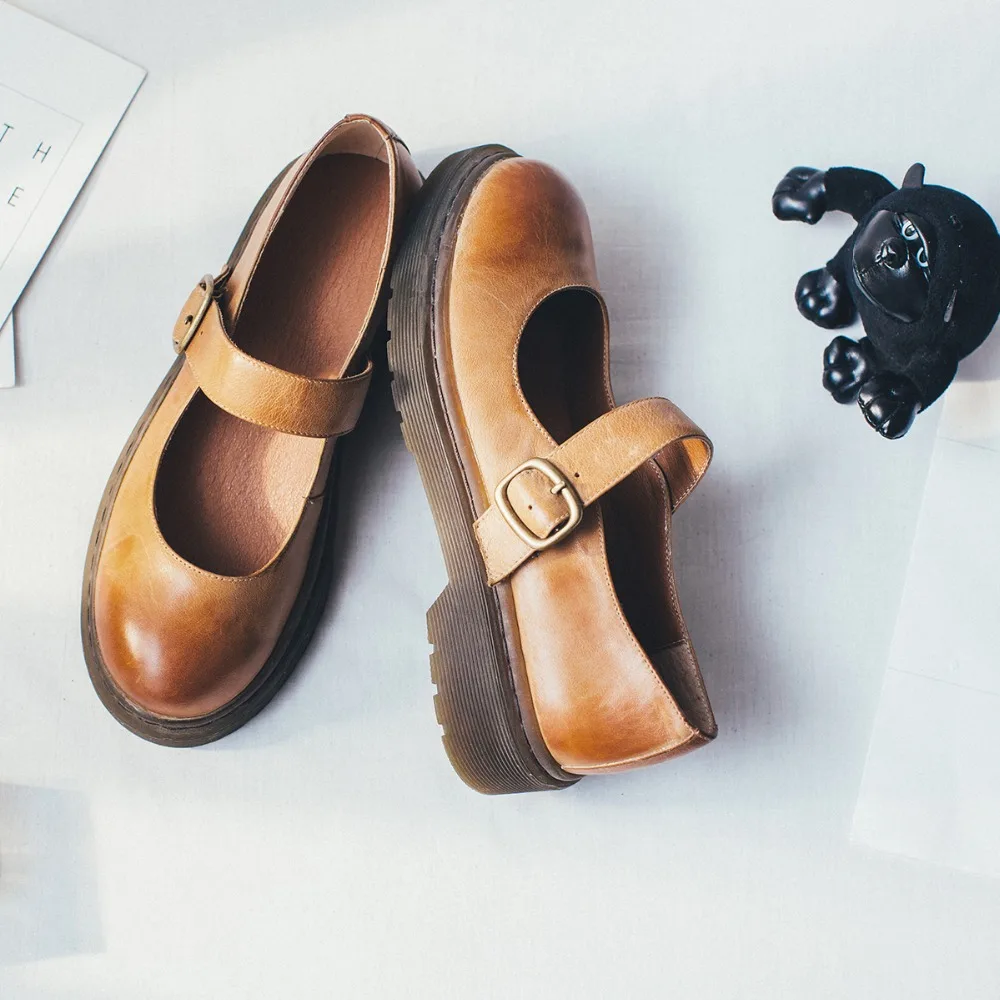 Appartements Vintage brown Gradient Confortables Cuir Chaussures Véritable Pour Métal En Orteil Boucle Black De Espadrilles Rétro Femmes Loisirs Mary Jane BFvtBxH