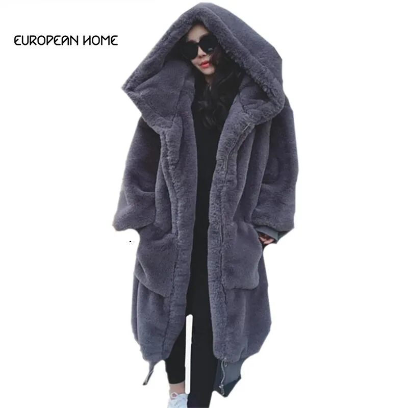 

New Winter Faux Fur Coat Women Clothes High Quality Plus Size Thicken Rex Rabbit Fur Loose Noble Luxury Warm Fur Coat Women